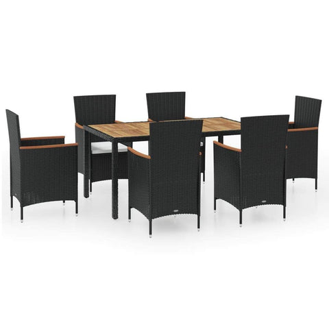 7 Piece Outdoor Dining Set with Cushions Poly Rattan