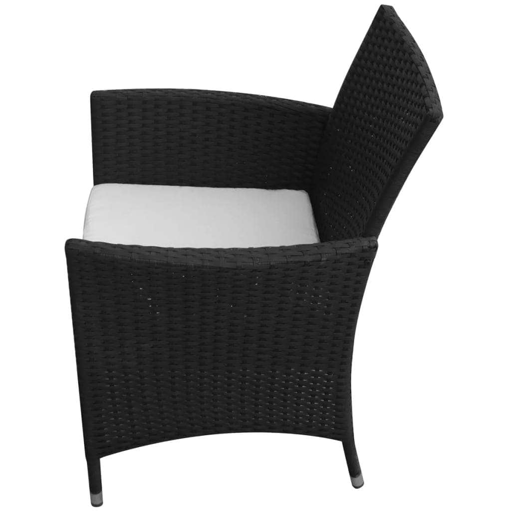 7 Piece Outdoor Dining Set with Cushions Poly Rattan Black