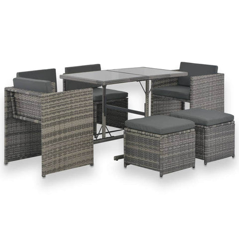 7 Piece Outdoor Dining Set with Cushions Poly Rattan Grey