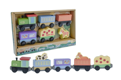 7-Piece Wooden Train Set With Farm Theme