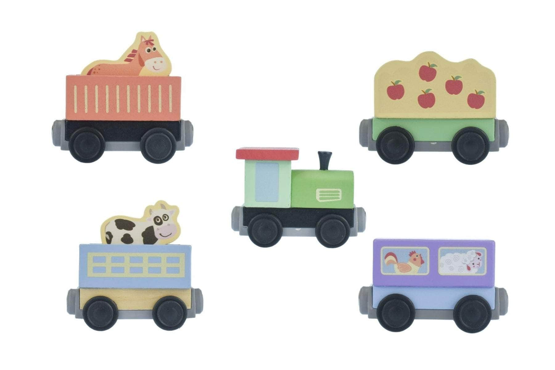 7-Piece Wooden Train Set With Farm Theme