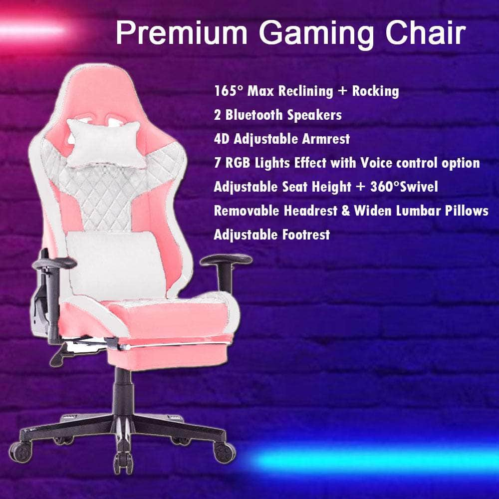 7 Rgb Lights Bluetooth Speaker Gaming Chair Pink White