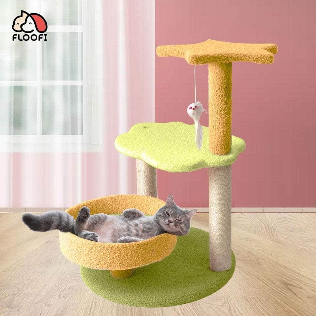 75Cm Galaxy Plush Scratching Post Cat Tree Yellow Green