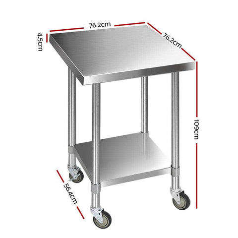 760X760Mm Stainless Steel Kitchen Bench With Wheels