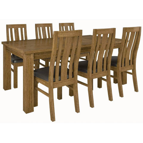 7Pc Dining Set 190Cm Table 6 Pu Seat Chair Solid Mt Ash Wood - Brown