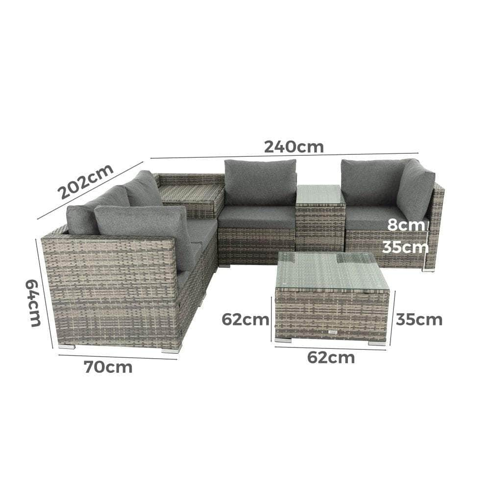 7Pc Outdoor Wicker Lounge With Storage Corner (Grey)