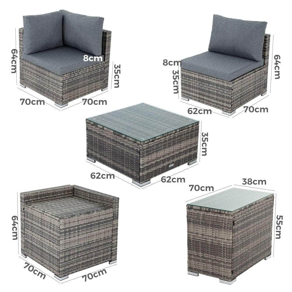 7Pc Outdoor Wicker Lounge With Storage Corner (Grey)