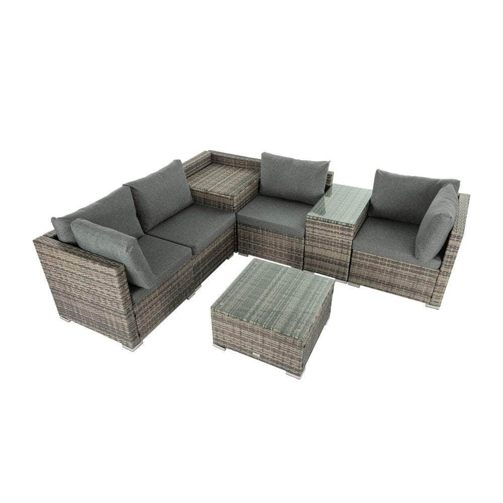 7Pc Outdoor Wicker Lounge With Storage Corner (Grey)