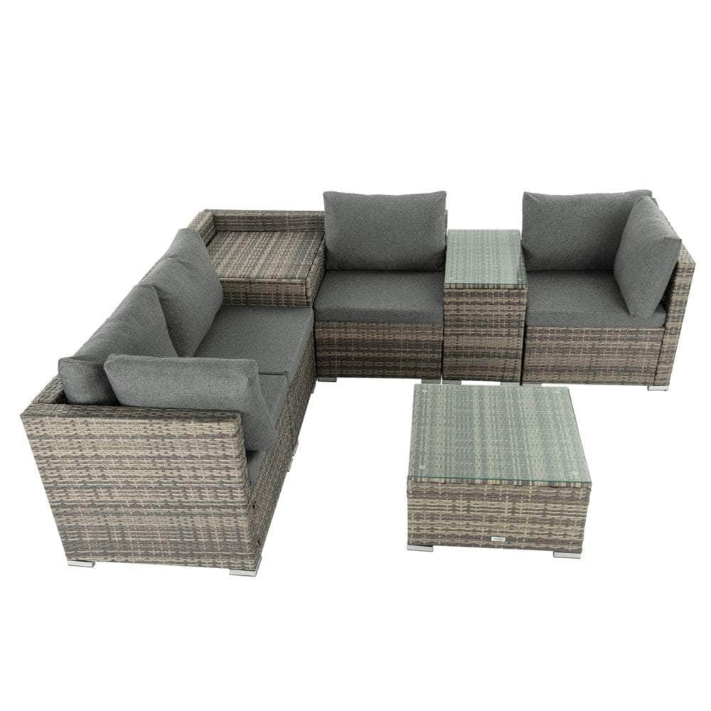 7Pc Outdoor Wicker Lounge With Storage Corner (Grey)