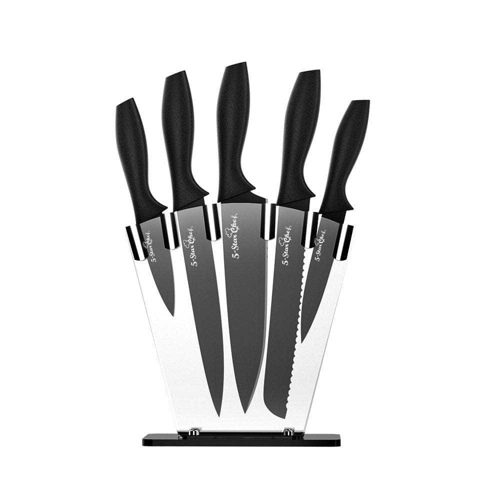 7pcs Kitchen Knife Set Stainless Steel w/ Sharpener Non-stick