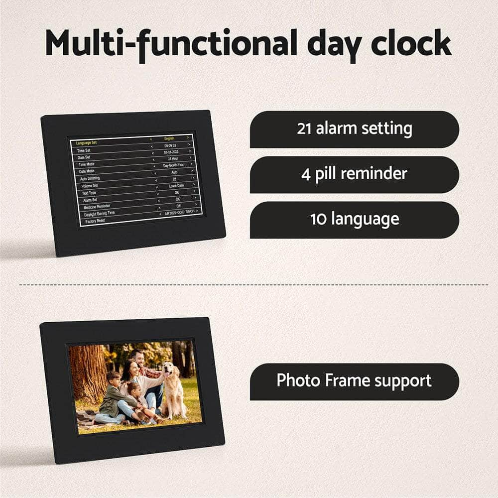 8" Digital Day Clock Calendar Alarm