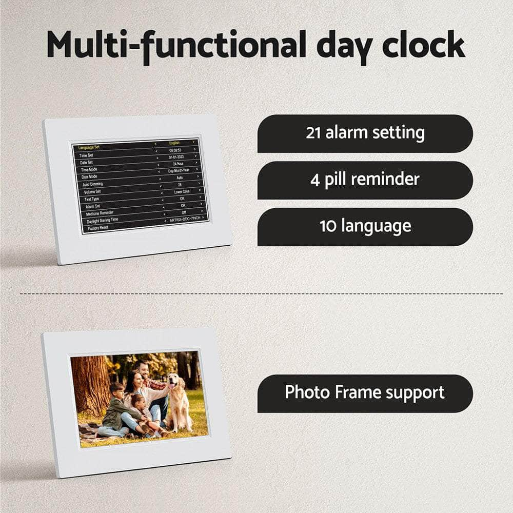 8" Digital Day Clock Calendar Alarm