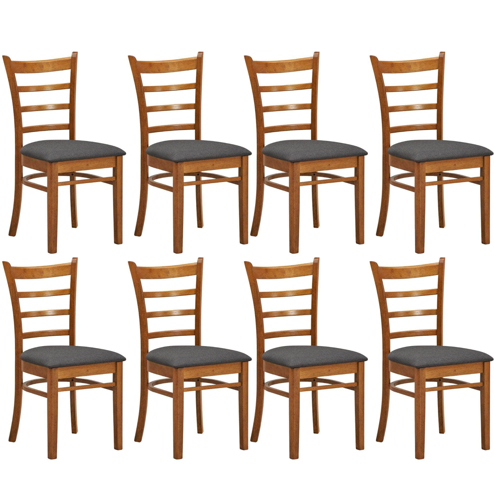 8 pcs Classic Crossback Dining Chair Set - Solid Rubber Wood - White Oak Finish