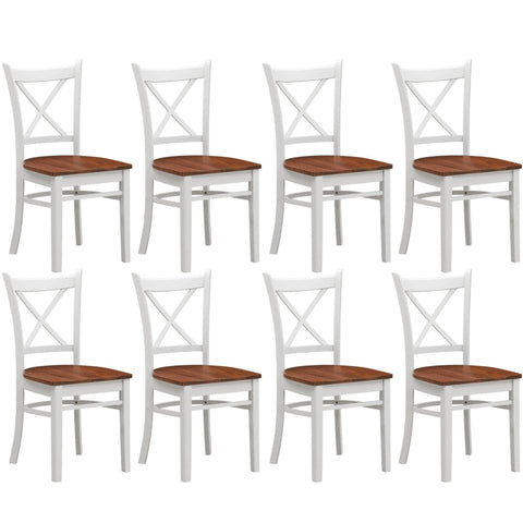 8 pcs Classic Crossback Dining Chair Set - Solid Rubber Wood - White Oak Finish