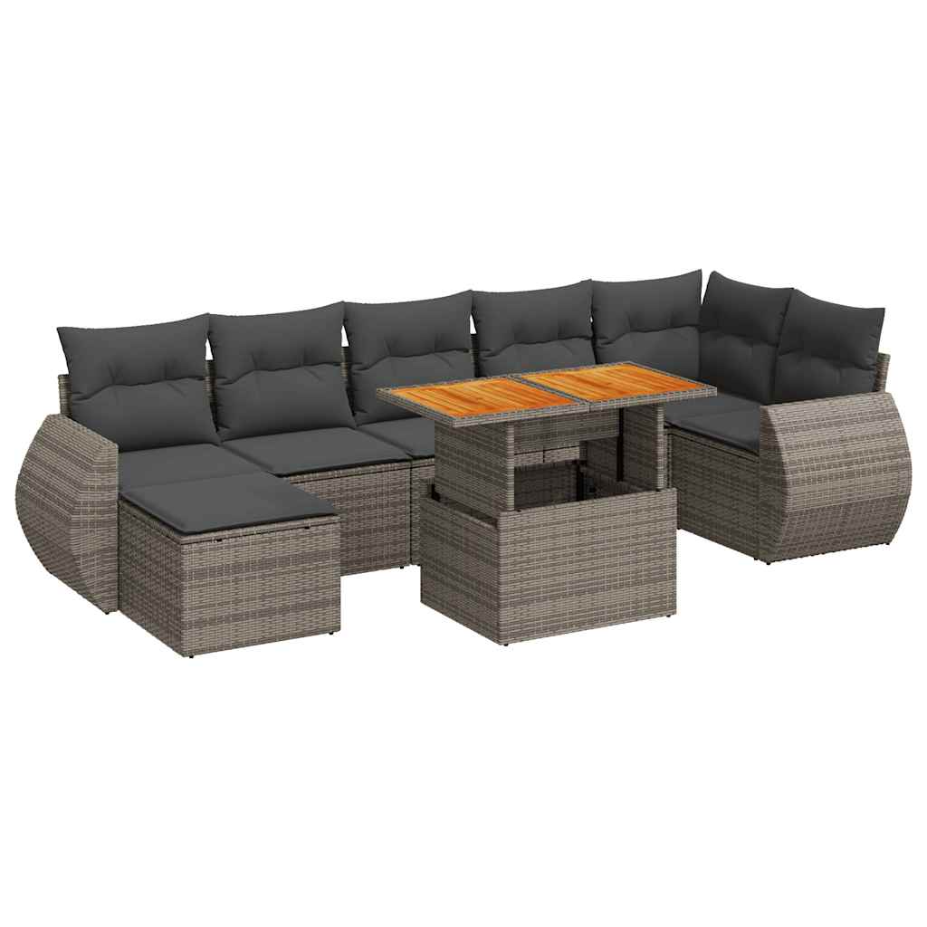 8 Pcs Garden Sofa Set with Cushions Grey Poly Rattan - Outdoor Comfort