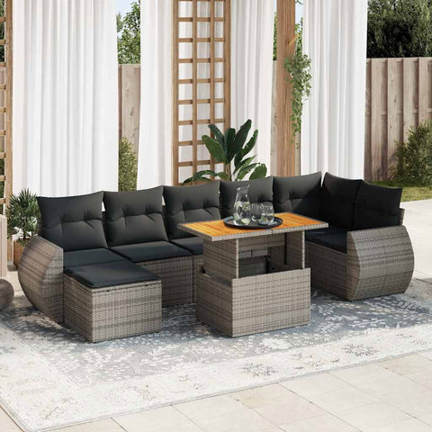 8 Pcs Garden Sofa Set with Cushions Grey Poly Rattan - Outdoor Comfort