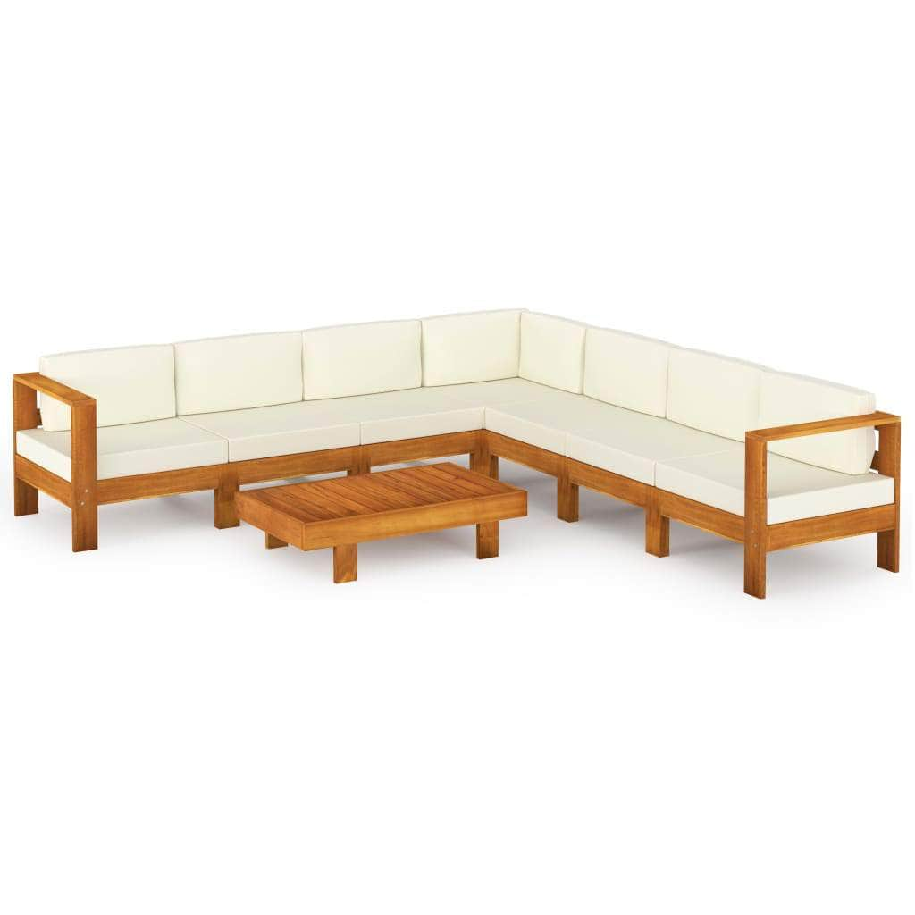 8 Piece Garden Lounge Set with Cream White Cushions Acacia Wood