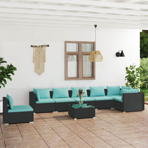 8 Piece Garden Lounge Set with Cushions -Black