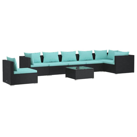 8 Piece Garden Lounge Set with Cushions -Black