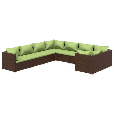 8 Piece Garden Lounge Set with Cushions Brown Poly Rattan