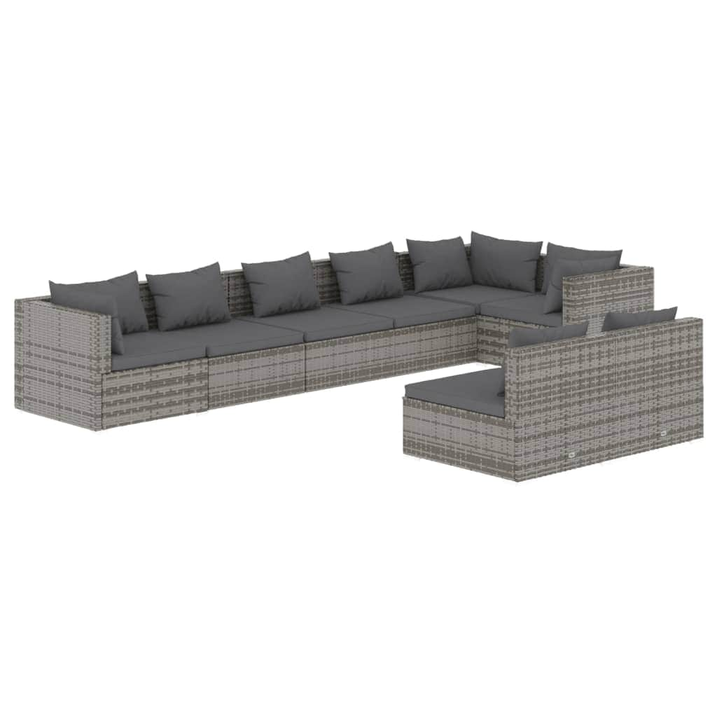 8 Piece Garden Lounge Set with Cushions Grey Poly Rattan