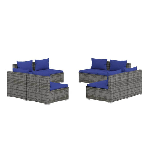 8 Piece Garden Lounge Set with Cushions Poly Rattan