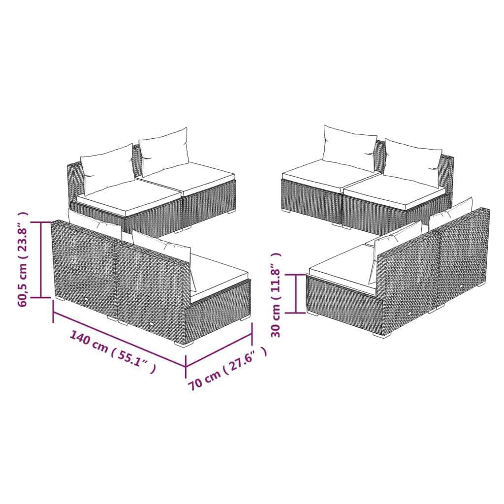 8 Piece Garden Lounge Set with Cushions Poly Rattan