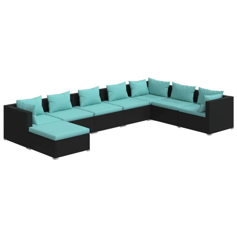 8 Piece Garden Lounge Set with Cushions Poly Rattan