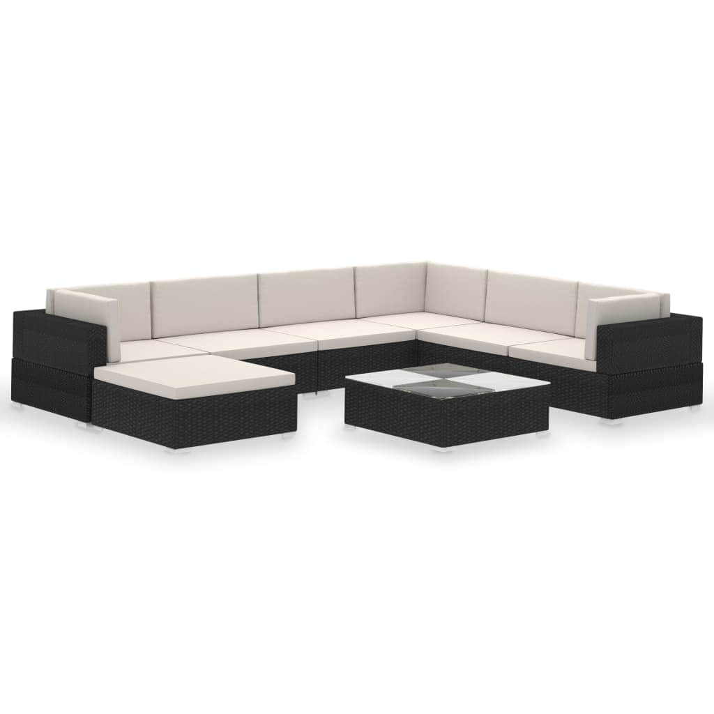 8 Piece Garden Lounge Set with Cushions Poly Rattan Black