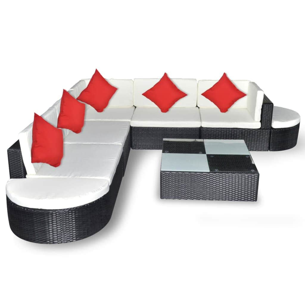 8 Piece Garden Lounge Set with Cushions Poly Rattan Black