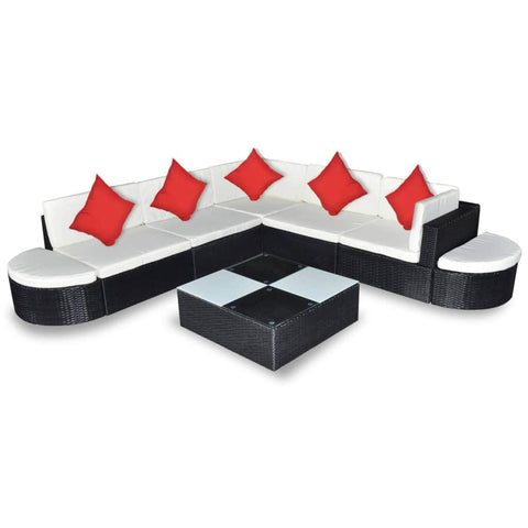 8 Piece Garden Lounge Set with Cushions Poly Rattan Black