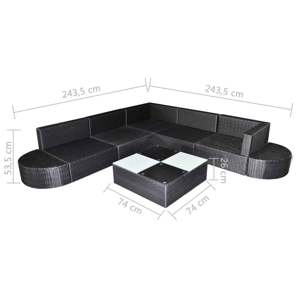 8 Piece Garden Lounge Set with Cushions Poly Rattan Black