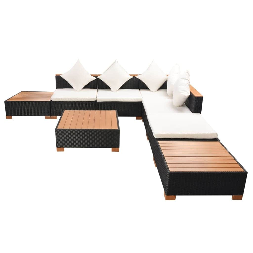 8 Piece Garden Lounge Set with Cushions Poly Rattan Black