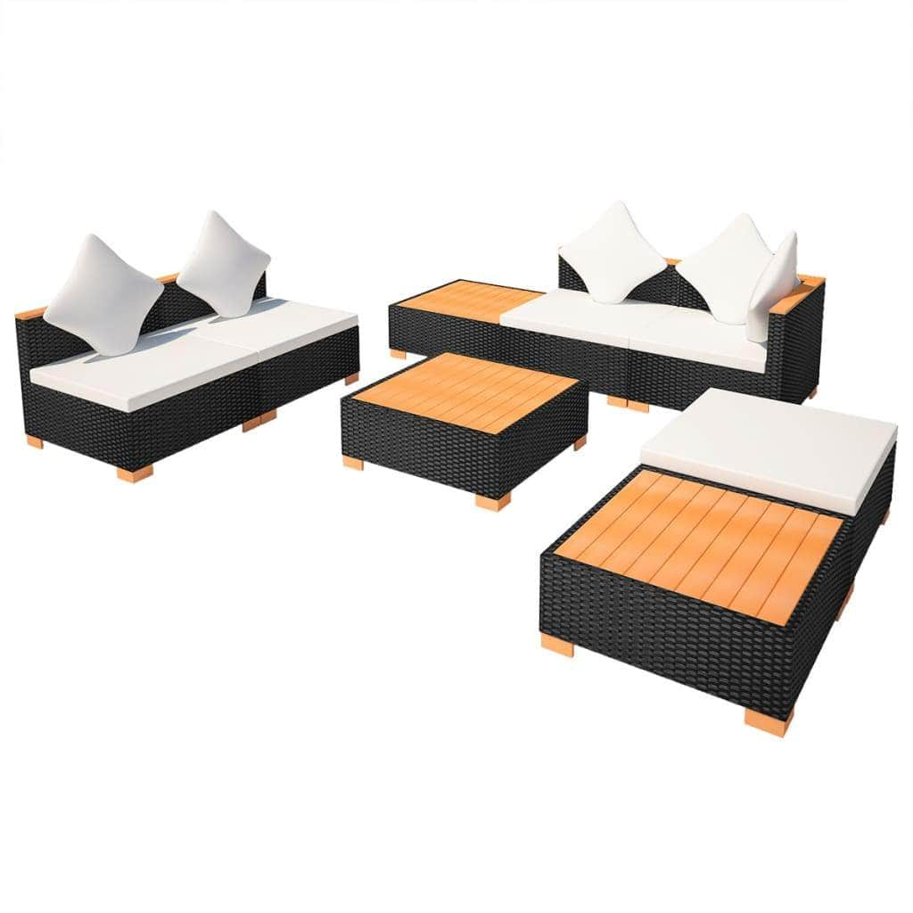 8 Piece Garden Lounge Set with Cushions Poly Rattan Black