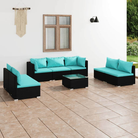 8 Piece Garden Lounge Set with Cushions Poly Rattan - Black