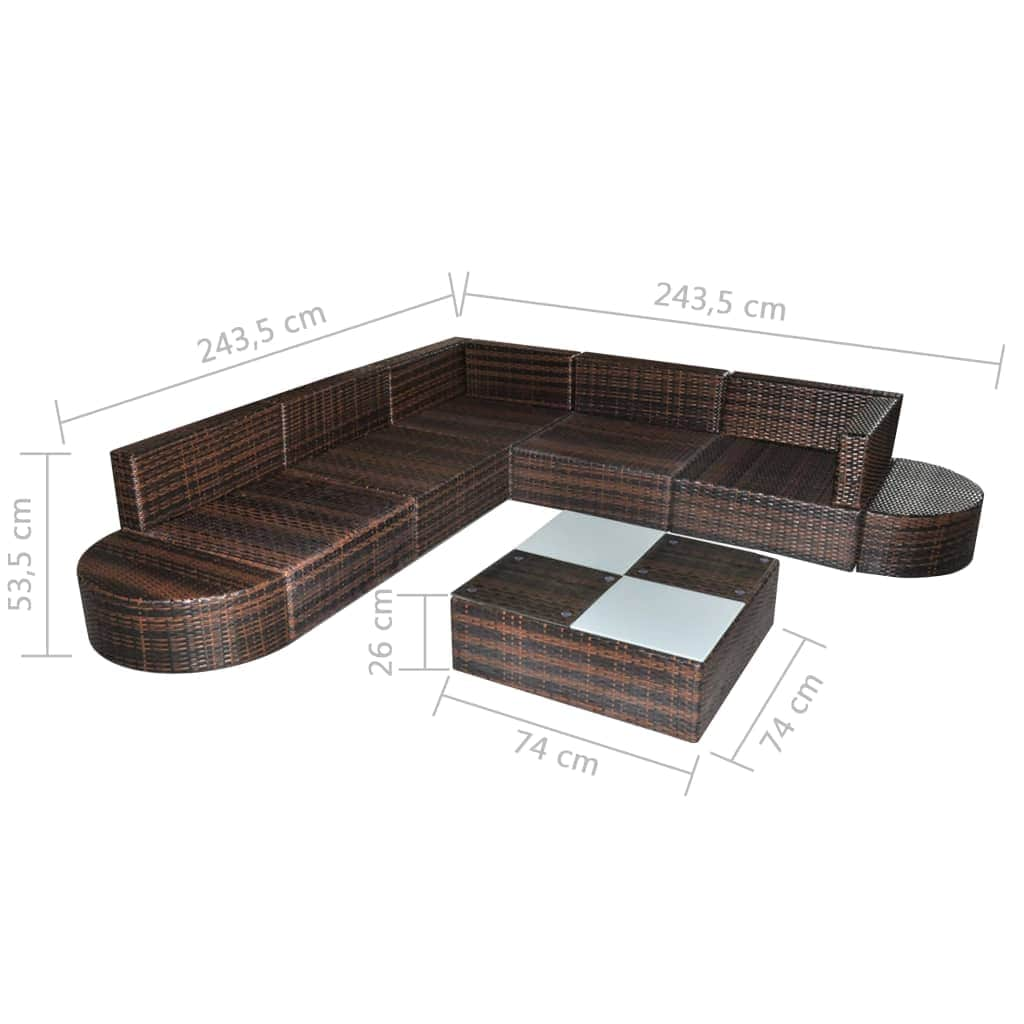 8 Piece Garden Lounge Set with Cushions Poly Rattan Brown