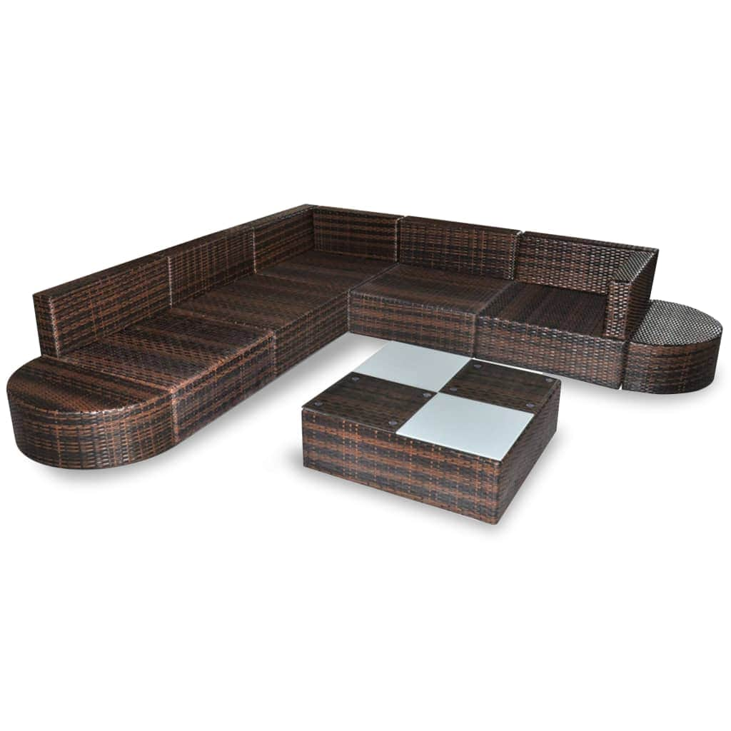 8 Piece Garden Lounge Set with Cushions Poly Rattan Brown