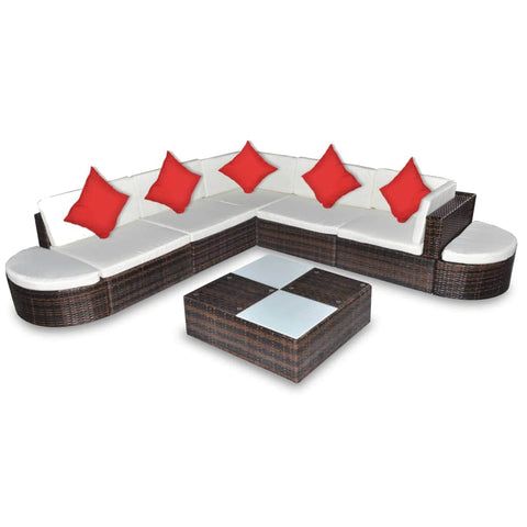 8 Piece Garden Lounge Set with Cushions Poly Rattan Brown