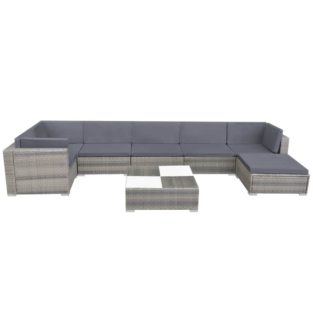 8 Piece Garden Lounge Set with Cushions Poly Rattan Grey