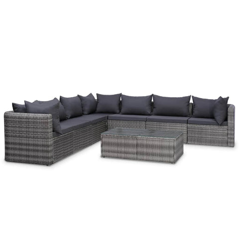 8 Piece Garden Lounge Set with Cushions Poly Rattan Grey