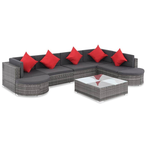 8 Piece Garden Lounge Set with Cushions Poly Rattan Grey