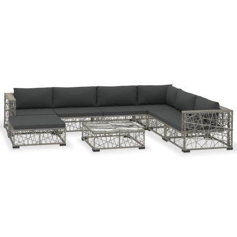 8 Piece Garden Lounge Set with Cushions Poly Rattan Grey