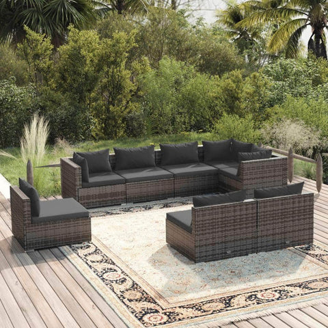 8 Piece Garden Lounge Set with Cushions Poly Rattan Grey