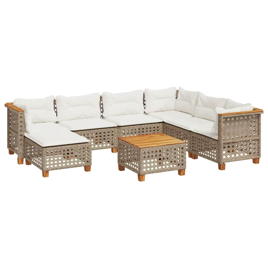 8 Piece Garden Sofa Set with Cushions Beige Poly Rattan