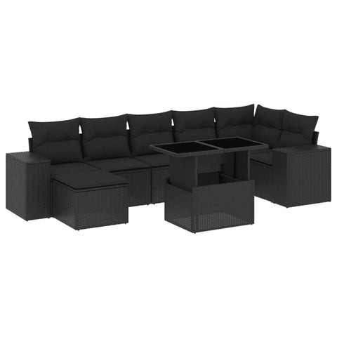 8 Piece Garden Sofa Set with Cushions Black - Poly Rattan