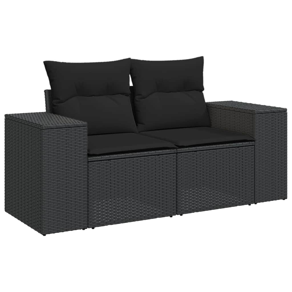 8 Piece Garden Sofa Set with Cushions Black - Poly Rattan