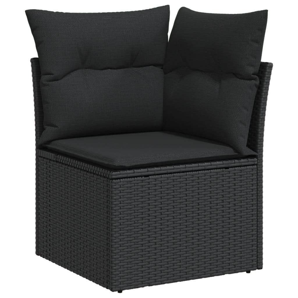 8 Piece Garden Sofa Set with Cushions Black - Poly Rattan