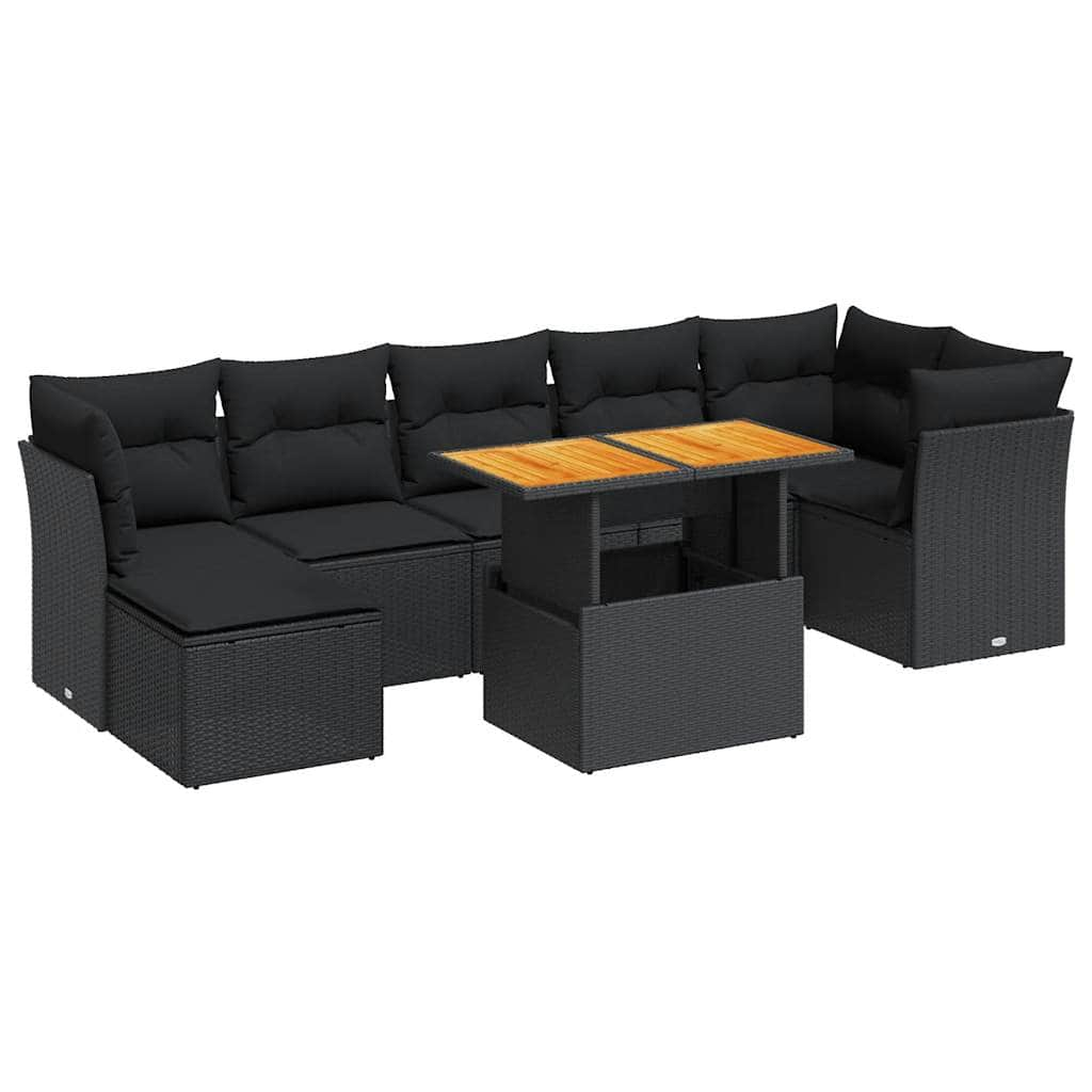 8 Piece Garden Sofa Set with Cushions Black Poly Rattan - Comfy & Chic