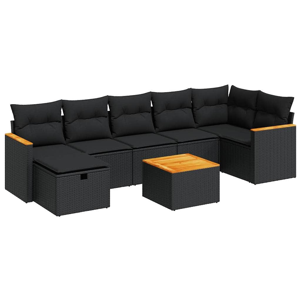 8 Piece Garden Sofa Set with Cushions Black Poly Rattan - Sleek