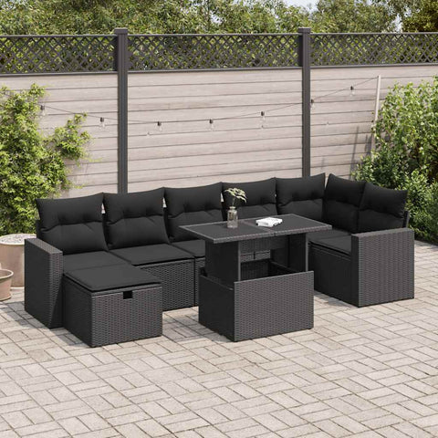 8 Piece Garden Sofa Set with Cushions Black Poly Rattan - Stylish & Versatile